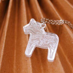 Dala Necklace Winter Silver Acrylic Pendant with 18 inch Silver Chain